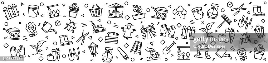 GARDENING Patterns with Linear Icons, Trendy Linear Style Vector GARDENING Patterns with Linear Icons, Trendy Linear Style Vector
