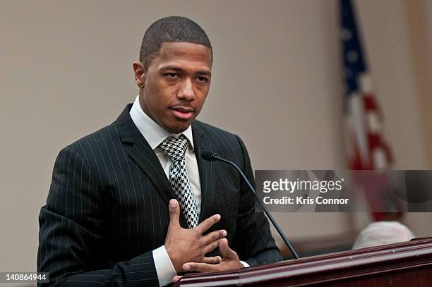 Nick Cannon speaks during a Congressional Briefing on Protecting Children and Teen Online Privacy at the Rayburn House Office Building on March 7,...