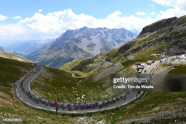 General view of Simon Geschke of Germany and Team Cofidis Polka Dot Mountain Jersey, Tadej Pogacar of Slovenia and UAE Team Emirates white best young...