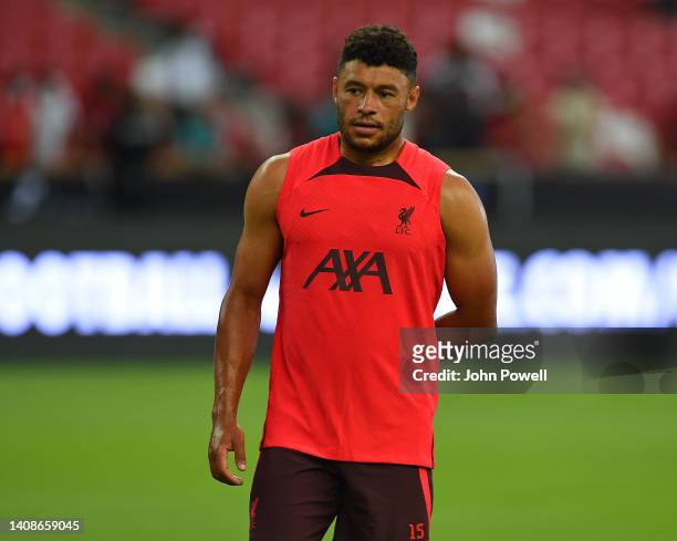 Alex Oxlade-Chamberlain of Liverpool during an open training session at The Singapore National Stadium on July 14, 2022 in Singapore.