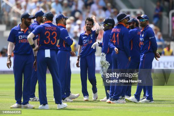 Yuzvendra Chahal of India is centre of attention after dismissing Ben Stokes of England during the 2nd Royal London Series One Day International...