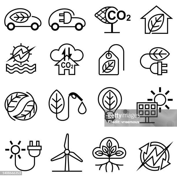 green clean and renewable energy icons - carbon capture stock illustrations