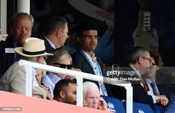 Former player Sourav Ganguly looks on during the 2nd Royal London Series One Day International between England and India at Lord's Cricket Ground on...