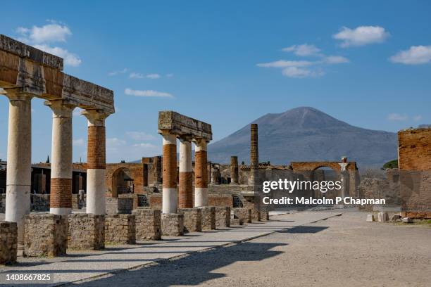 mount vesuvius view from pompei ruins, naples, italy - pompeya fotografías e imágenes de stock
