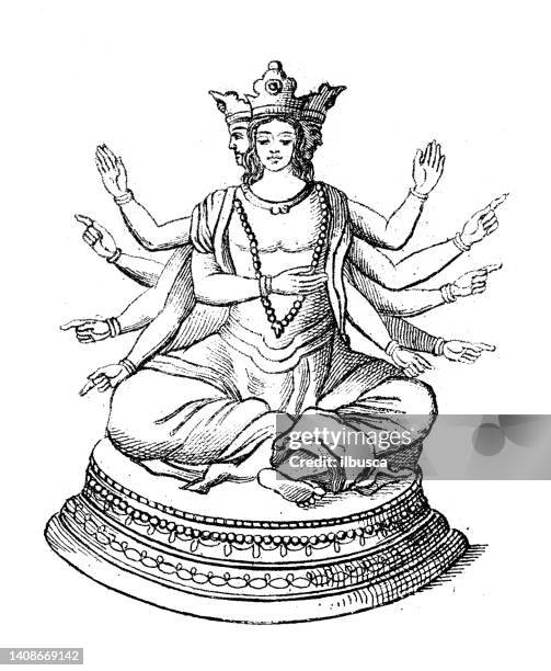 antique engraving illustration, civilization: aijunal - indian goddess stock illustrations