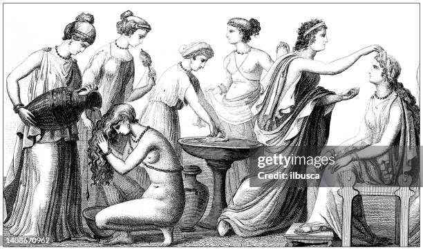 illustrations, cliparts, dessins animés et icônes de illustration de gravure ancienne, civilisation: grecs - grèce antique