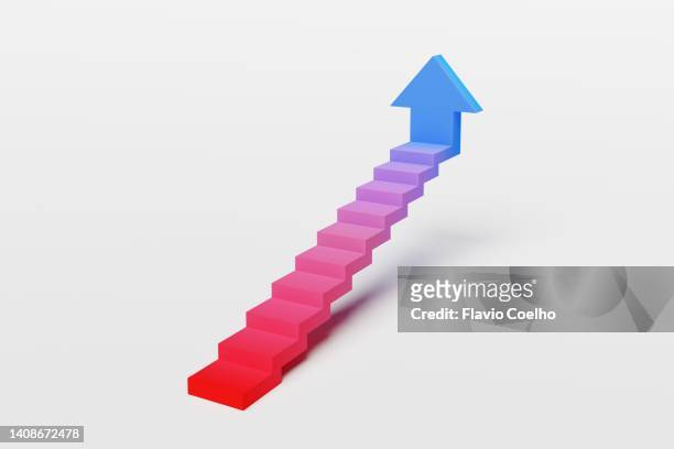 stepped arrow with gradient color steps - 3d charts foto e immagini stock