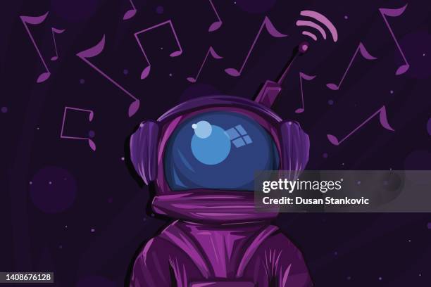 astronaut listening music - planetarium stock illustrations