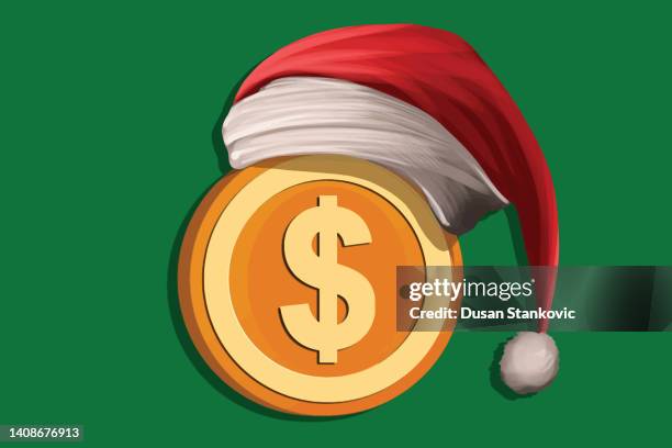 weihnachtsmannhut und ein dollar - christmas cash stock-grafiken, -clipart, -cartoons und -symbole