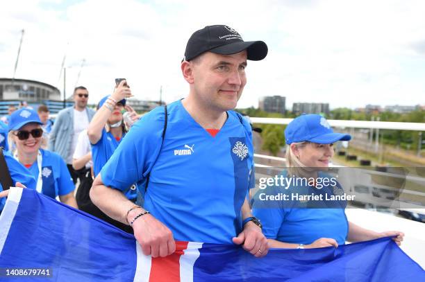 Icelandic president Gudni Thorlacius Johannesson arrives at the stadium prior to the UEFA Women's Euro 2022 group D match between Italy and Iceland...