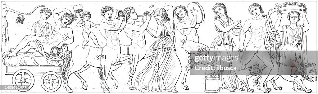 Antique engraving illustration, Civilization: Greek and Roman deities and mythology, Bacchus celebration