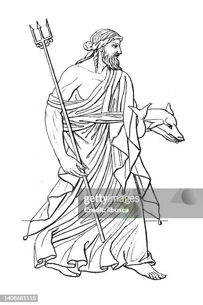 ilustrações, clipart, desenhos animados e ícones de ilustração de gravura antiga, civilização: diáries e mitologia gregas e romanas, poseidon (netuno) - neptune roman god