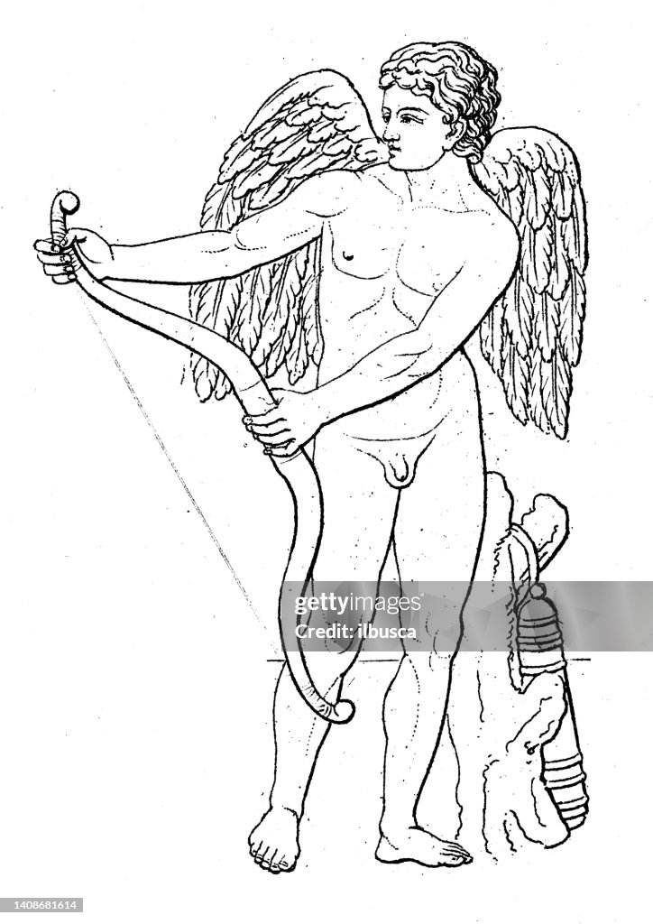 Antique engraving illustration, Civilization: Greek and Roman deities and mythology, Eros (Cupid)