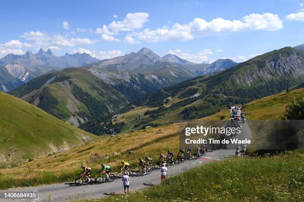 General view of Wout Van Aert of Belgium Green Points Jersey, Jonas Vingegaard Rasmussen of Denmark and Team Jumbo - Visma Yellow Leader Jersey,...