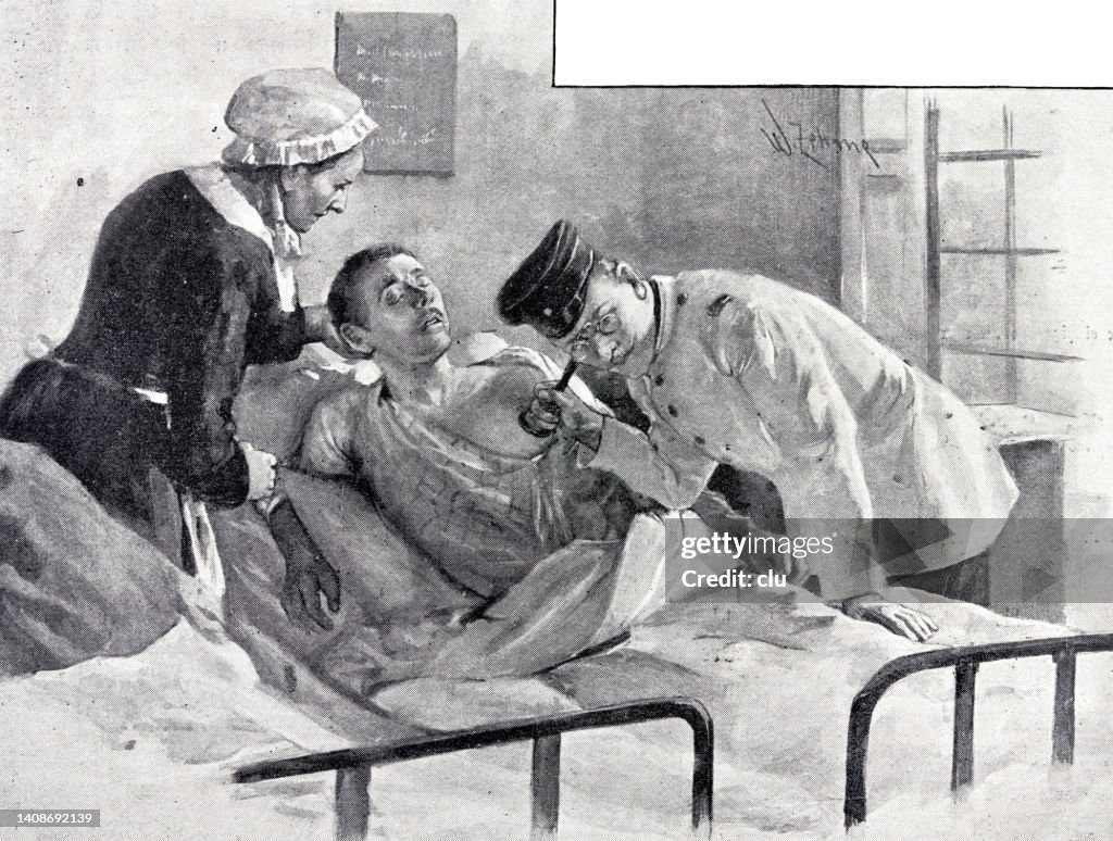 Doctor examines a sick soldier