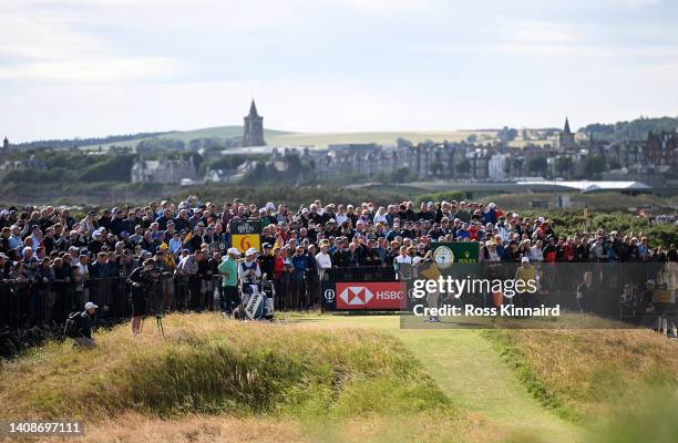 Cameron Smith of Australia tees off on the sixth hole during Day One of The 150th Open at St Andrews Old Course on July 14, 2022 in St Andrews,...