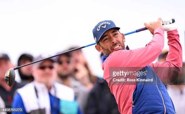 Pablo Larrazabal of Spain tees off on the thirteenth hole during Day One of The 150th Open at St Andrews Old Course on July 14, 2022 in St Andrews,...