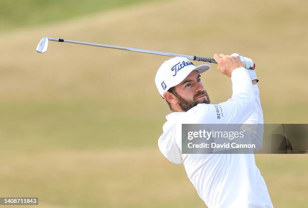 Cameron Young of The United States plays his second shot on the fourth hole during the first round of The 150th Open on The Old Course at St Andrews...