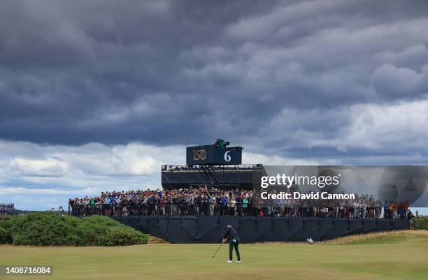 Xander Schauffele of The United States hits a putt on the 12th hole during the first round of The 150th Open on The Old Course at St Andrews on July...