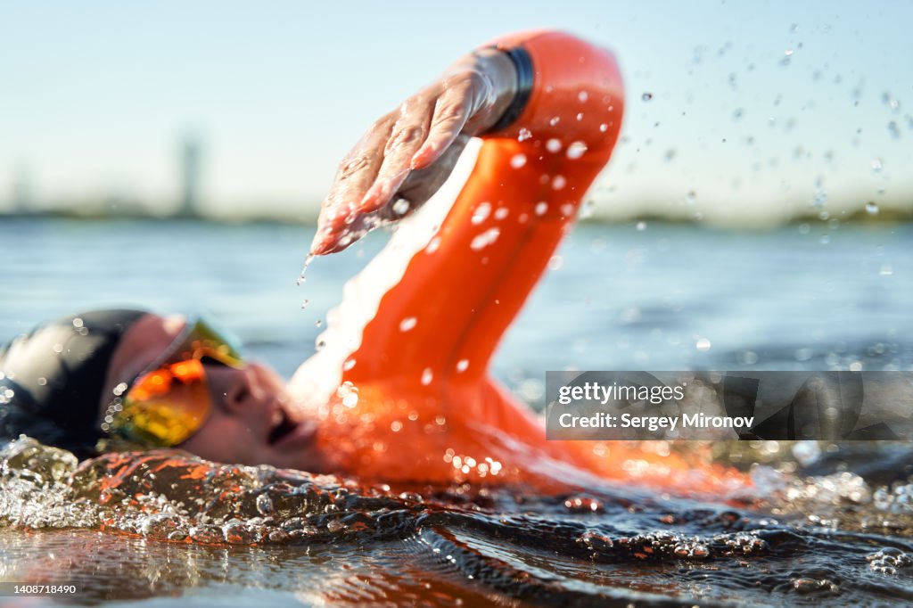 Swimmer. Focused in hand