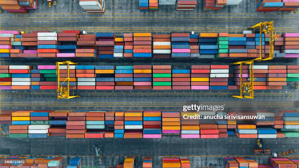 Container Upper View Aerial Top View Of Containers At The Port High-Res Stock Photo - Getty ...