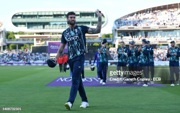 Reece Topley of England leaves the field after taking six wickets during the 2nd Royal London Series One Day International between England and India...