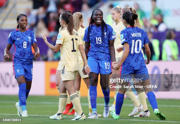 Griedge Mbock Bathy of France celebrates after scoring their team's second goal during the UEFA Women's Euro 2022 group D match between France and...