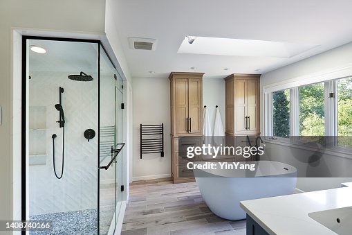 Contemporary Bathroom Design with Freestanding Bathtub and Shower Stall Contemporary Bathroom Design with Freestanding Bathtub and Shower Stall