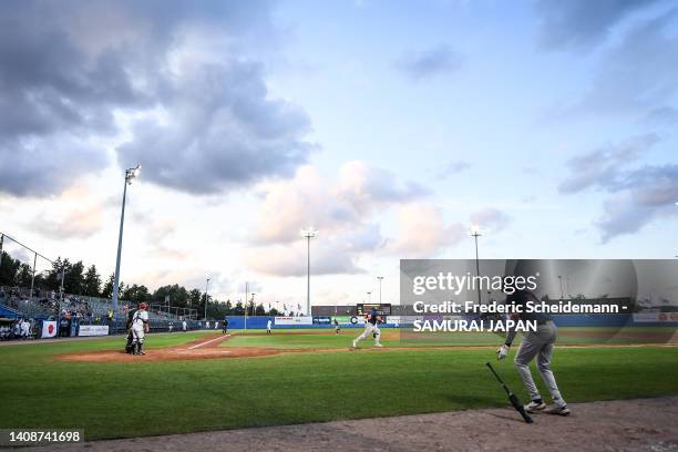 General View of Pit Mulier Stadium during the Netherlands v Japan game during the Honkbal Week Haarlem at the Pim Mulier Stadion on July 14, 2022 in...