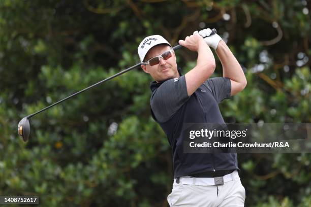 Matthew Griffin of Australia plays his shot from the third tee during Day One of The 150th Open at St Andrews Old Course on July 14, 2022 in St...