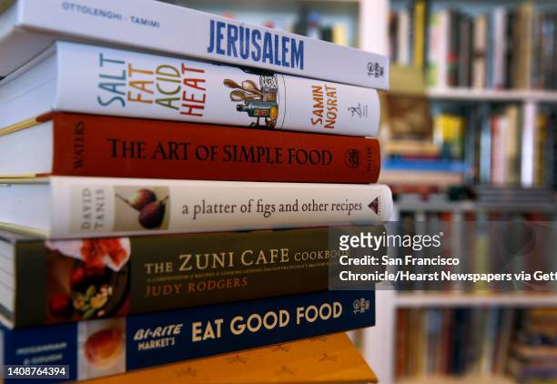 Celia Sack displays some of her favorite titles at her Omnivore Books on Food cookbook store in San Francisco, Calif. On Thursday, Nov. 1, 2018.