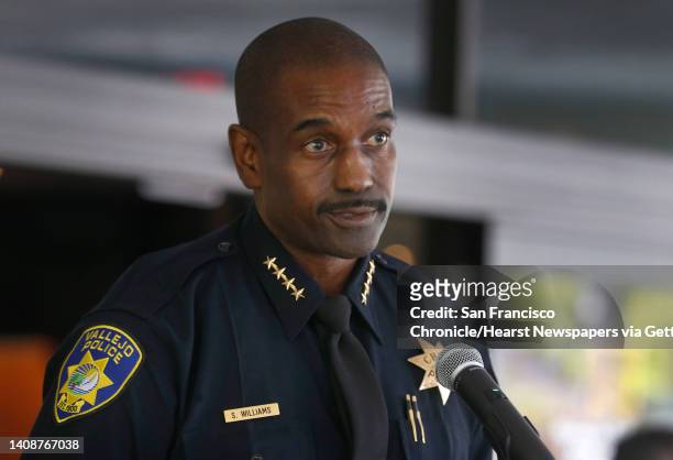 Police Chief Shawny Williams appears at a news conference in Vallejo, Calif. On Wednesday, June 3, 2020 to discuss the officer involved shooting...