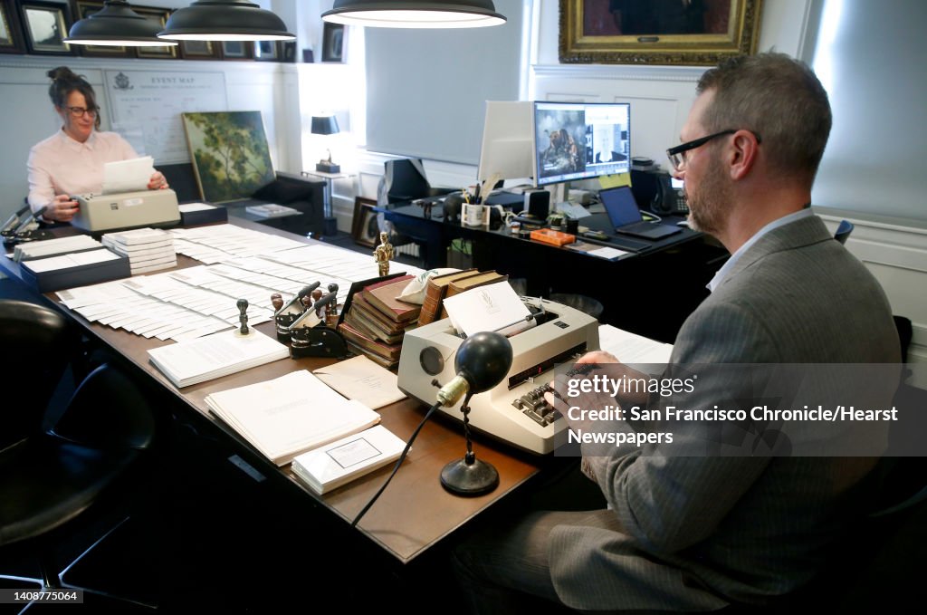 Lisa Larkworthy (left), a senior director at Minard Capital, and chief operating officer Douglas Philips type personalized letters to clients on IBM Selectric Personal Typewriters in San Francisco, Calif. on Thursday, Sept. 21, 2017