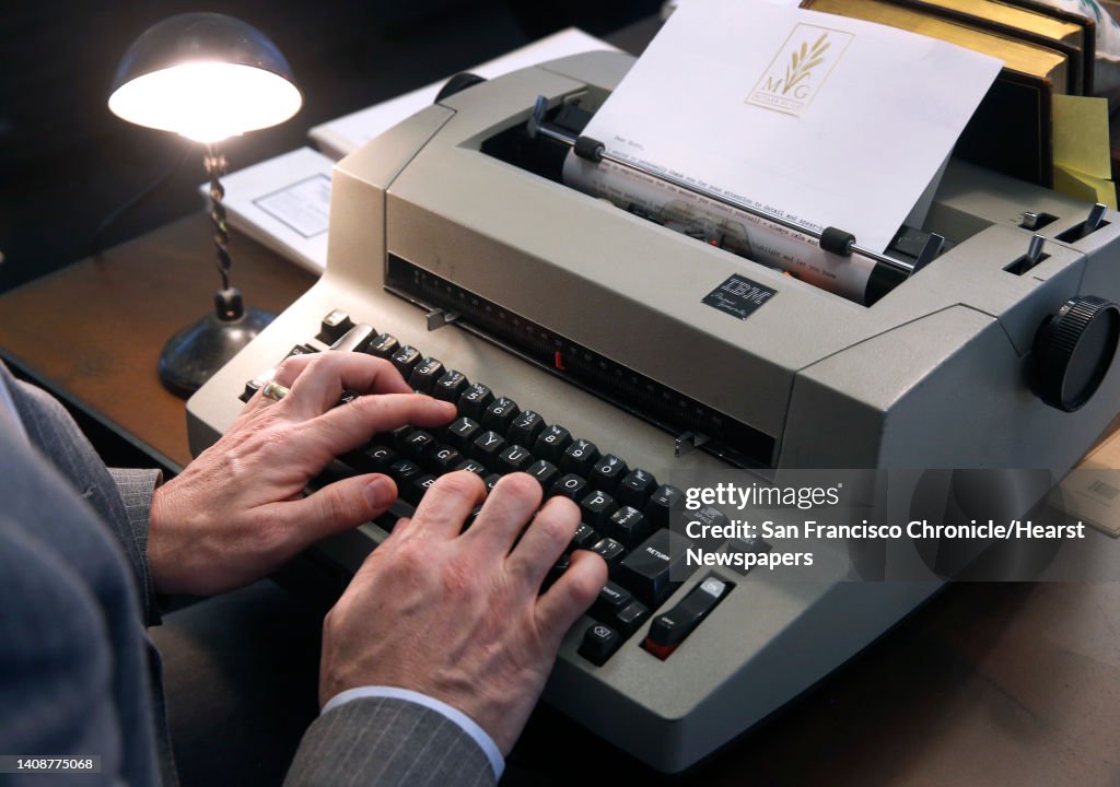 Douglas Philips, chief operating officer at Minard Capital, types personalized letters to clients on an IBM Selectric Personal Typewriter model in San Francisco, Calif. on Thursday, Sept. 21, 2017
