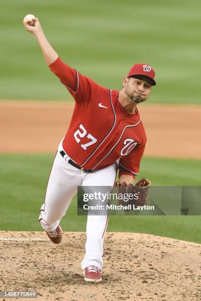 Anibal Sanchez of the Washington Nationals pitches in the forth inning during a baseball game against the Atlanta Braves at Nationals Park on July...