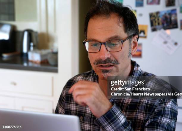 Will Cautero teaches his 11th grade English class to Las Lomas High School students remotely from his home in Oakland, Calif. On Thursday, April 16,...
