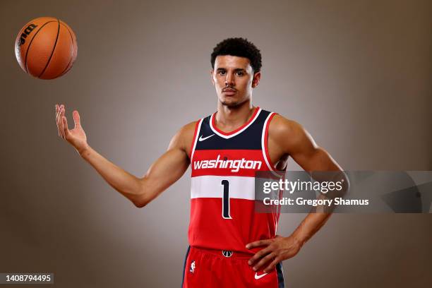 Johnny Davis of the Washington Wizards poses during the 2022 NBA Rookie Portraits at UNLV on July 14, 2022 in Las Vegas, Nevada. NOTE TO USER: User...