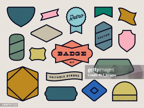 stockillustraties, clipart, cartoons en iconen met retro geometric badge set — vector asset pack - naamplaatje etiket