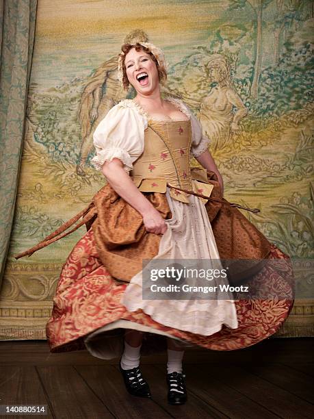 actress dressed in old-fashioned costume on stage - yodeling stock pictures, royalty-free photos & images