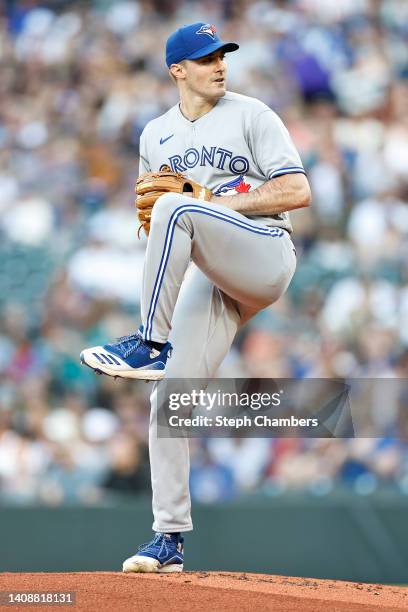 Ross Stripling of the Toronto Blue Jays pitches during the second inning Mariners at T-Mobile Park on July 08, 2022 in Seattle, Washington.