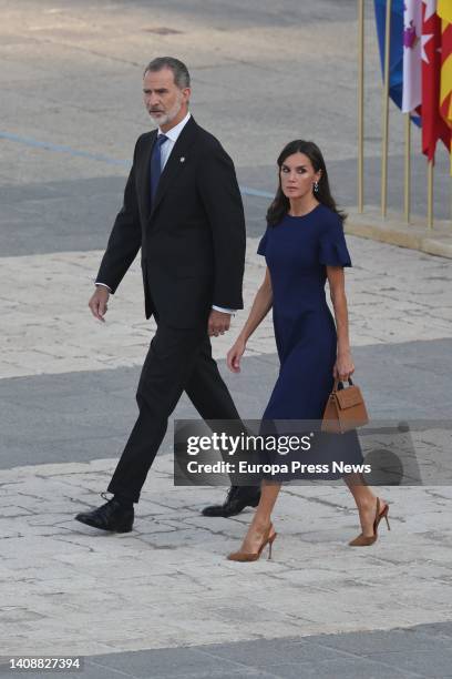 King Felipe VI and Queen Letizia on their arrival at the third State tribute to the victims of the coronavirus pandemic, in the Plaza de la Armeria...