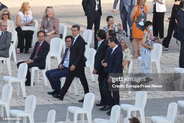 King Felipe VI and Queen Letizia present one of the Four Grand Crosses on behalf of the deceased professionals, at the third State tribute to the...