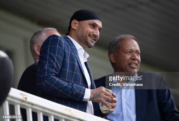 Former India player Harbhajan Singh watches from hospitality during the 2nd Royal London Series One Day International between England and India at...