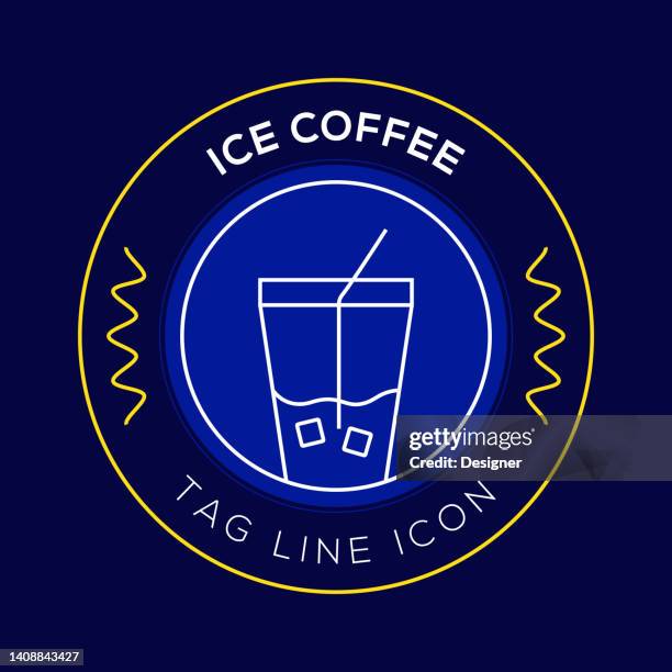 ice coffee circle badge, modern logo vector icon design line style - cold coffee stock illustrations