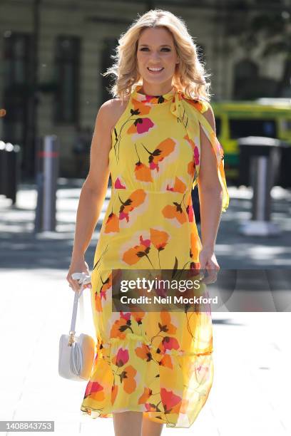 Charlotte Hawkins arriving at Global Radio Studios on July 15, 2022 in London, England.