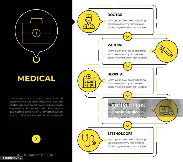 medical infographic concept vectors - workplace first aid kit stock illustrations