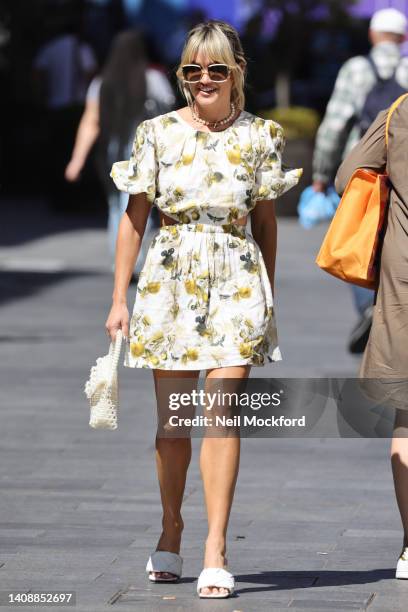 Ashley Roberts leaving Heart Breakfast Radio Studios on July 15, 2022 in London, England.