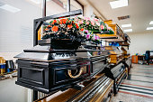 Shop selling coffins and funeral wreaths