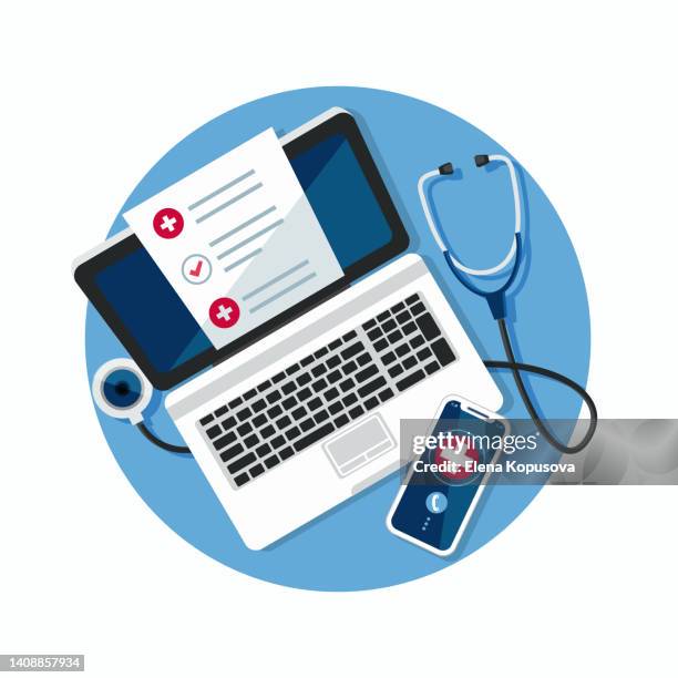 telemedicine and healthcare concept in flat style. set of medical products and drugs on an isolated white background. - telemedicine stock illustrations