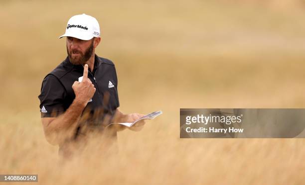 Dustin Johnson of the United States prepares to play his second shot on the 13th hole during Day Two of The 150th Open at St Andrews Old Course on...